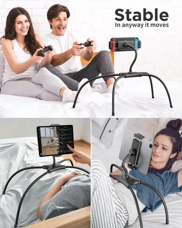 Alt view image 4 of 7 - iPad Stand Adjustable Ergonomic Tablet Holder for Bed Kindle Stand for Reading in Bed Fit for Tablet Phone Kindle Portable Monitor Switch and More 4.7-17.3 Devices (Black)