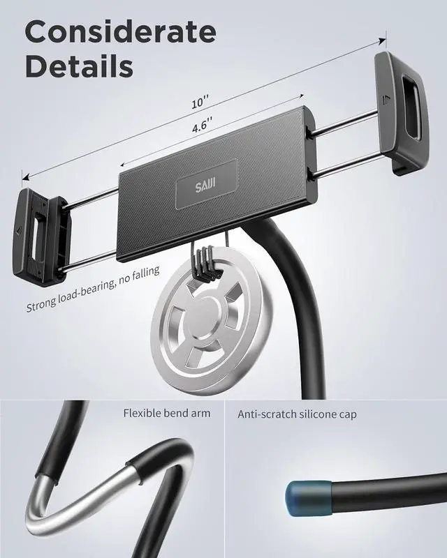 Alt view image 5 of 7 - iPad Stand Adjustable Ergonomic Tablet Holder for Bed Kindle Stand for Reading in Bed Fit for Tablet Phone Kindle Portable Monitor Switch and More 4.7-17.3 Devices (Black)