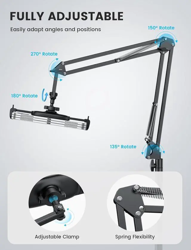 Alt view image 4 of 7 - Floor Tablet Stand Phone Holder - [55 Height Adjustable][ Flexible Arm] Multi Angle Tablet Holder 5lb Weighted Base Bed Mount For 4.7-13 Devices iPad Pro Air Mini Kindle Tabs E-Readers