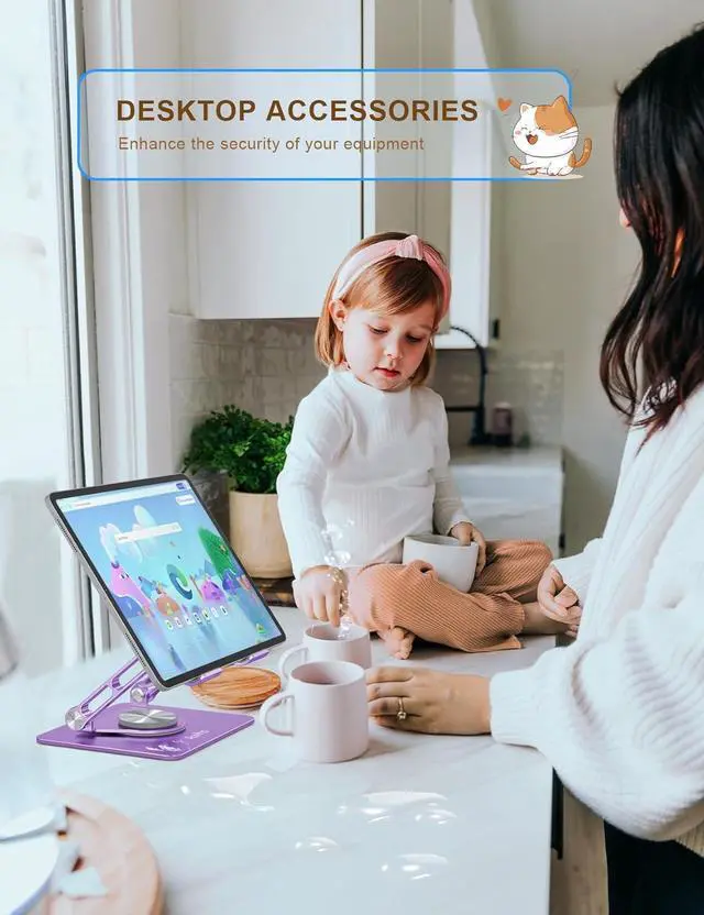 Alt view image 6 of 7 - Tablet Stand 360° Rotating Aluminum Holder - Adjustable Portable & Foldable Monitors Stand for iPads Compatible with 4-13.3 Tablets Purple