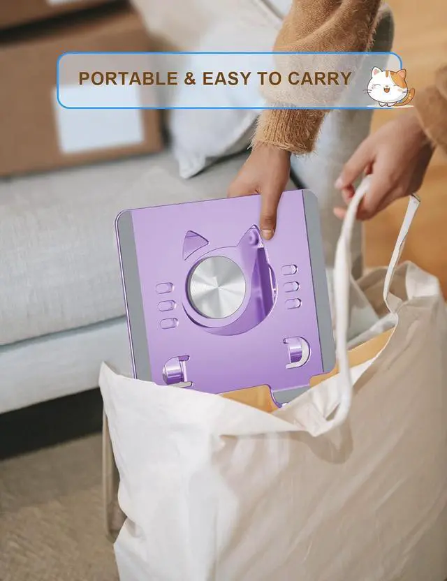 Alt view image 7 of 7 - Tablet Stand 360° Rotating Aluminum Holder - Adjustable Portable & Foldable Monitors Stand for iPads Compatible with 4-13.3 Tablets Purple