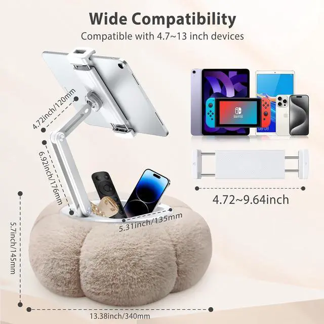 Alt view image 4 of 7 - Pumpkin Tablet Pillow Stand Holder for Kindle iPad Adjustable Phone Pillow Stand for Lap Bed with Detachable Snack Bowl Compatible with 4.7-13 Tablet iPad iPhone  Tabs Kindle