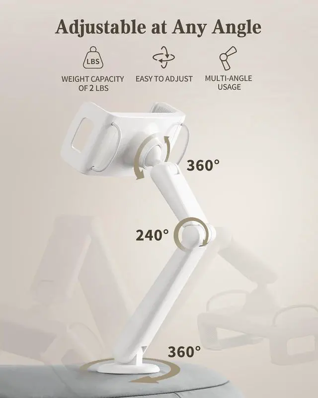 Alt view image 6 of 7 - Kindle Pillow Stand iPad Stand Compatible with 4.7-15.6 Kindle Phone iPad 360° Adjustable Lap Beanbag Tablet Holder for Bed with Flexible Dual Axis Arm and Microbead Cushion (Gray)