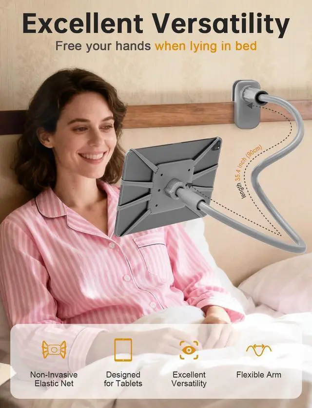 Alt view image 2 of 7 - Gooseneck Tablet Holder for Bed Adjustable Flexible Ipad Holder Stand Kindle Stand for Reading in Bed Compatible with Fire HD Ipad Galaxy Tabs Kindle Switch Tablet or Other 7-12.9 Devices