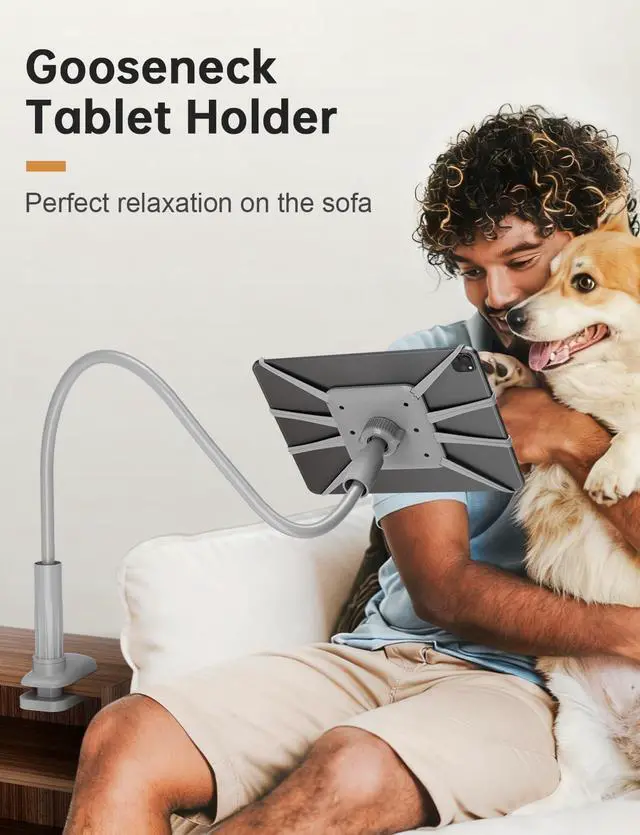 Alt view image 4 of 7 - Gooseneck Tablet Holder for Bed Adjustable Flexible Ipad Holder Stand Kindle Stand for Reading in Bed Compatible with Fire HD Ipad Galaxy Tabs Kindle Switch Tablet or Other 7-12.9 Devices