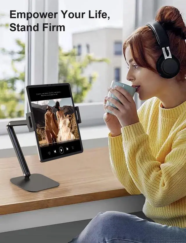 Alt view image 6 of 7 - Tablet Stand for iPad Aluminum Multi-Angle Adjustable Tablet Holder Heavy-Duty Metal Base for Desk Compatible with 5.1-13 iPad Pro Surface Kindle Tablets Portable Monitors and More