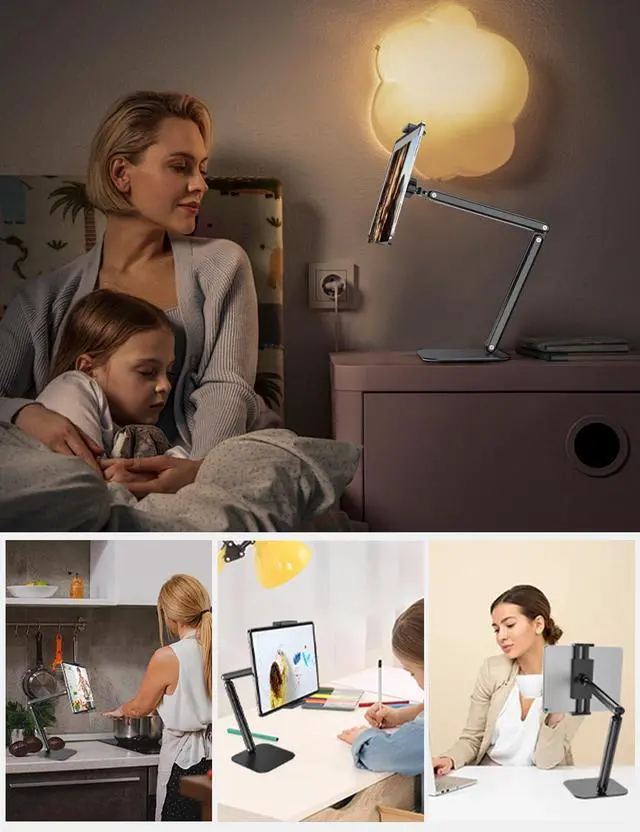 Alt view image 7 of 7 - Tablet Stand for iPad Aluminum Multi-Angle Adjustable Tablet Holder Heavy-Duty Metal Base for Desk Compatible with 5.1-13 iPad Pro Surface Kindle Tablets Portable Monitors and More