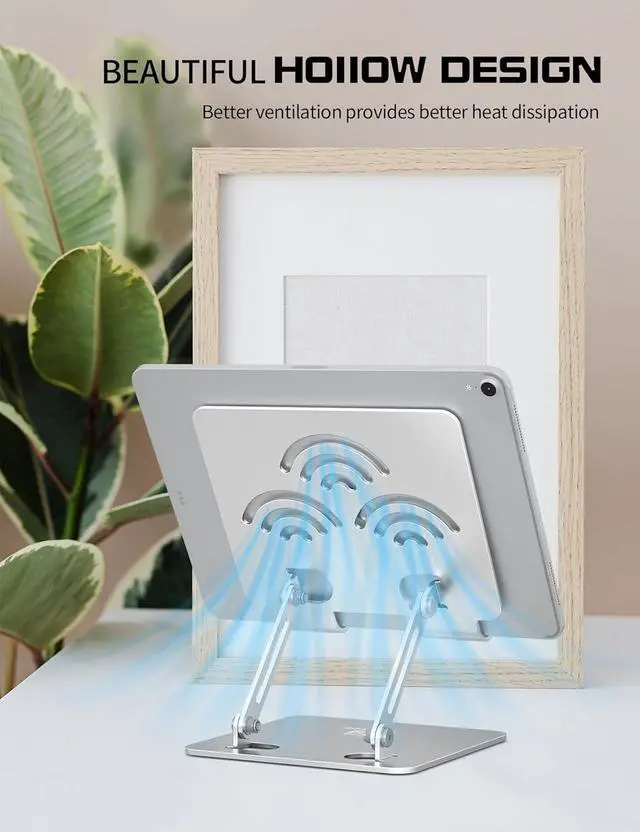 Alt view image 3 of 7 - Tablet Stand Adjustable Tablet Holder for Desk Premium Aluminum Portable Holder for iPads Kindle Switch and Smartphones Fits 4-12 Devices Silver Pro Size