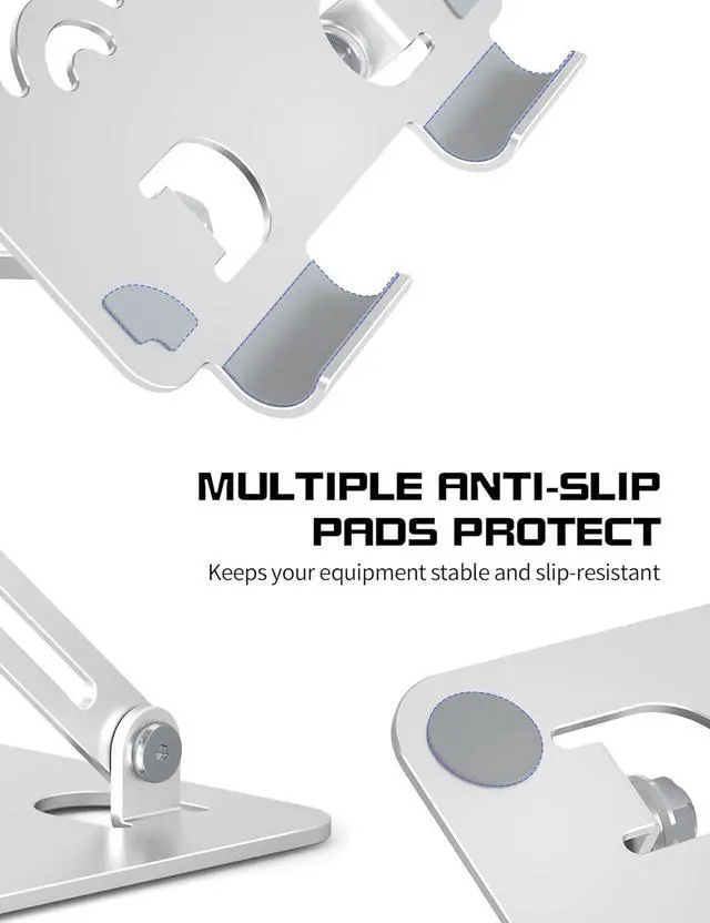 Alt view image 4 of 7 - Tablet Stand Adjustable Tablet Holder for Desk Premium Aluminum Portable Holder for iPads Kindle Switch and Smartphones Fits 4-12 Devices Silver Pro Size