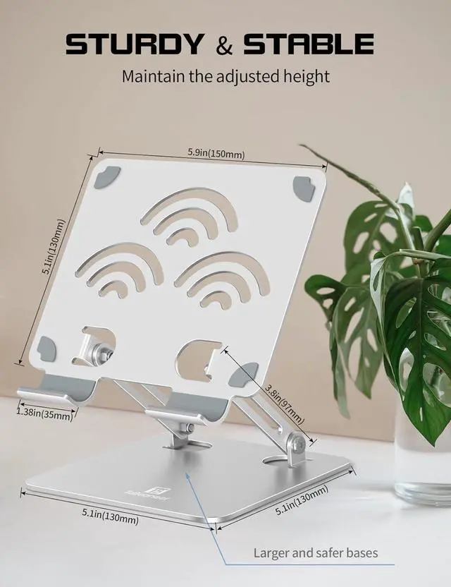 Alt view image 5 of 7 - Tablet Stand Adjustable Tablet Holder for Desk Premium Aluminum Portable Holder for iPads Kindle Switch and Smartphones Fits 4-12 Devices Silver Pro Size