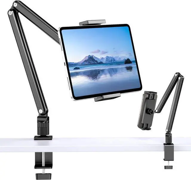 Main image of Tablet Stand Holder Aluminum iPad Desk Mount Bracket Tablet Arm Mount Holder with 360°Rotating Metal Base Fits for iPad Air Pro Mini Phones  Galaxy Kindle All 4.7-13 Inch Devices