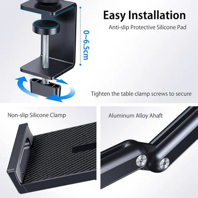 Alt view image 3 of 6 - Tablet Stand Holder Aluminum iPad Desk Mount Bracket Tablet Arm Mount Holder with 360°Rotating Metal Base Fits for iPad Air Pro Mini Phones  Galaxy Kindle All 4.7-13 Inch Devices