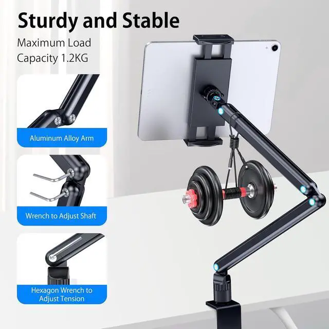 Alt view image 4 of 6 - Tablet Stand Holder Aluminum iPad Desk Mount Bracket Tablet Arm Mount Holder with 360°Rotating Metal Base Fits for iPad Air Pro Mini Phones  Galaxy Kindle All 4.7-13 Inch Devices