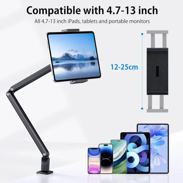Alt view image 5 of 6 - Tablet Stand Holder Aluminum iPad Desk Mount Bracket Tablet Arm Mount Holder with 360°Rotating Metal Base Fits for iPad Air Pro Mini Phones  Galaxy Kindle All 4.7-13 Inch Devices
