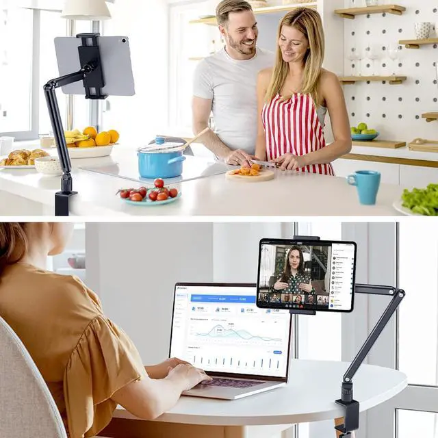 Alt view image 6 of 6 - Tablet Stand Holder Aluminum iPad Desk Mount Bracket Tablet Arm Mount Holder with 360°Rotating Metal Base Fits for iPad Air Pro Mini Phones  Galaxy Kindle All 4.7-13 Inch Devices