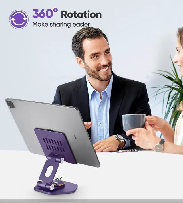 Alt view image 2 of 6 - Foldable Aluminum Tablet Stand for Desk 360° Swivel iPad & Tablet Holder  Portable & Stable Desktop Mount for 512.9in Devices Purple