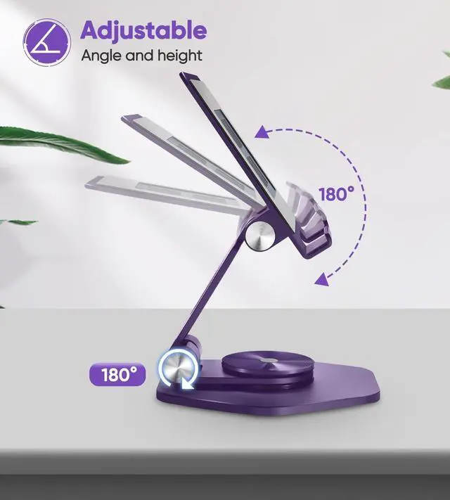 Alt view image 3 of 6 - Foldable Aluminum Tablet Stand for Desk 360° Swivel iPad & Tablet Holder  Portable & Stable Desktop Mount for 512.9in Devices Purple