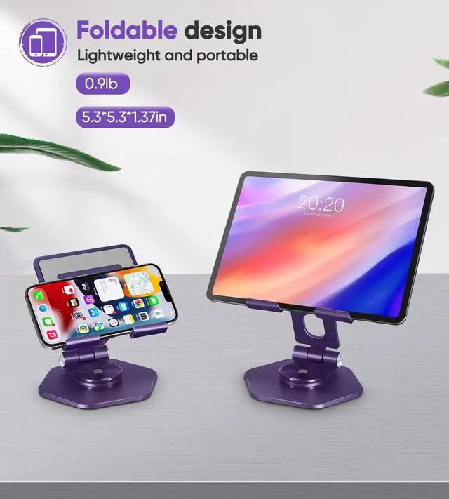 Alt view image 5 of 6 - Foldable Aluminum Tablet Stand for Desk 360° Swivel iPad & Tablet Holder  Portable & Stable Desktop Mount for 512.9in Devices Purple