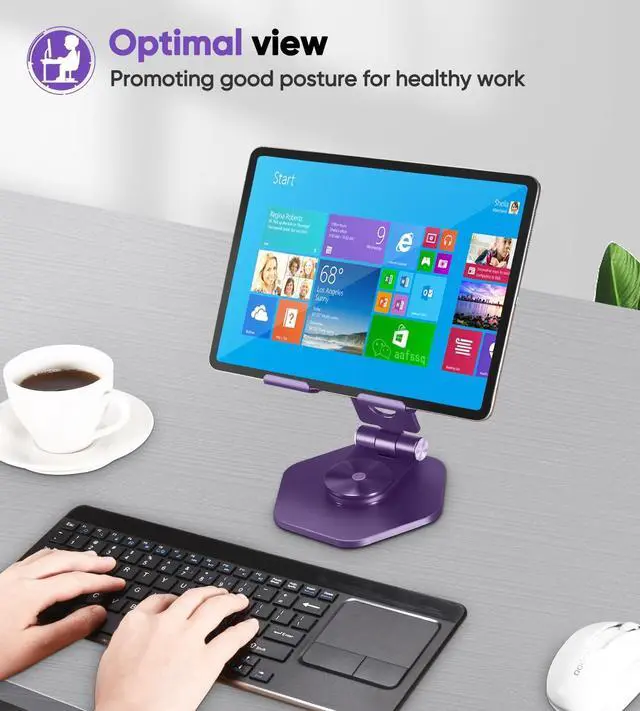 Alt view image 6 of 6 - Foldable Aluminum Tablet Stand for Desk 360° Swivel iPad & Tablet Holder  Portable & Stable Desktop Mount for 512.9in Devices Purple
