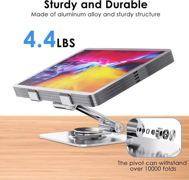 Alt view image 2 of 7 - Tablet Stand for Desk 360° Swivel for iPad Holder Aluminum Adjustable Tablet Holder Compatible for iPad Pro Air Mini Surface Pro  Galaxy Tabs Kindle 4-12.9 inch Silver