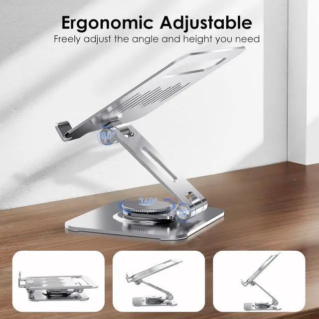 Alt view image 3 of 7 - Tablet Stand for Desk 360° Swivel for iPad Holder Aluminum Adjustable Tablet Holder Compatible for iPad Pro Air Mini Surface Pro  Galaxy Tabs Kindle 4-12.9 inch Silver