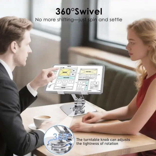 Alt view image 4 of 7 - Tablet Stand for Desk 360° Swivel for iPad Holder Aluminum Adjustable Tablet Holder Compatible for iPad Pro Air Mini Surface Pro  Galaxy Tabs Kindle 4-12.9 inch Silver