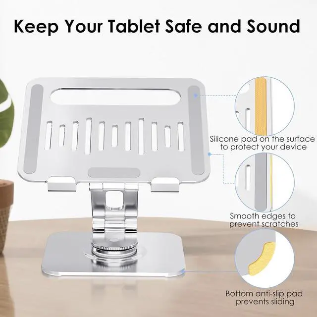 Alt view image 5 of 7 - Tablet Stand for Desk 360° Swivel for iPad Holder Aluminum Adjustable Tablet Holder Compatible for iPad Pro Air Mini Surface Pro  Galaxy Tabs Kindle 4-12.9 inch Silver