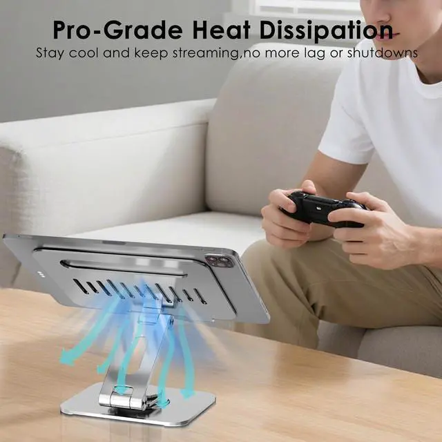 Alt view image 6 of 7 - Tablet Stand for Desk 360° Swivel for iPad Holder Aluminum Adjustable Tablet Holder Compatible for iPad Pro Air Mini Surface Pro  Galaxy Tabs Kindle 4-12.9 inch Silver