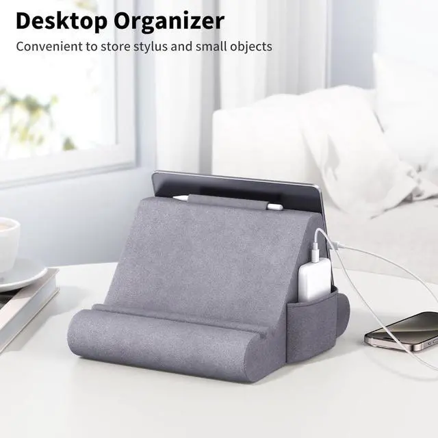 Alt view image 3 of 7 - Tablet Pillow Stand Soft Pillow Pad for Lap Tablet Holder Dock for Bed with 3 Viewing Angles Pocket Stylus Mount Compatible with iPad Pro 13 10.5 9.7 Air Mini Galaxy Tab E-Reader