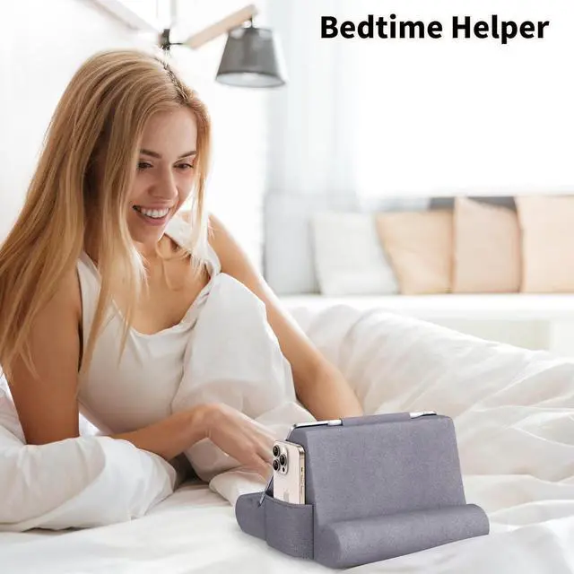 Alt view image 4 of 7 - Tablet Pillow Stand Soft Pillow Pad for Lap Tablet Holder Dock for Bed with 3 Viewing Angles Pocket Stylus Mount Compatible with iPad Pro 13 10.5 9.7 Air Mini Galaxy Tab E-Reader