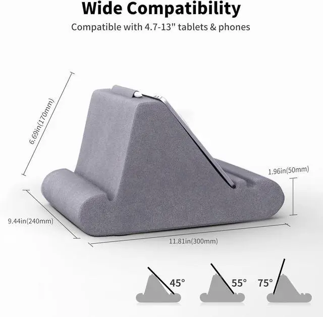 Alt view image 5 of 7 - Tablet Pillow Stand Soft Pillow Pad for Lap Tablet Holder Dock for Bed with 3 Viewing Angles Pocket Stylus Mount Compatible with iPad Pro 13 10.5 9.7 Air Mini Galaxy Tab E-Reader