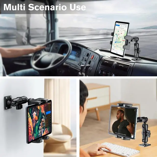 Alt view image 2 of 7 - Tablet Mount for Truck - Heavy Duty Drill Base - Tablet Holder for Car Dashboard iPad Holder for All 5-13 iPad Pro  Galaxy Kindle fire Tablets and Car Wall Desk etc.