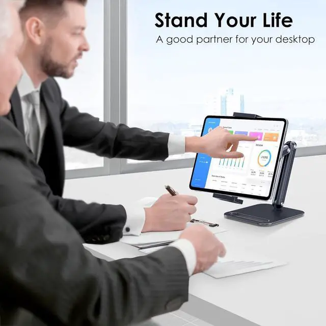 Alt view image 2 of 6 - Tablet Stand for iPad Aluminum Tablet Holder with Heavy-Duty Base for Desk Fully Adjustable Angle Compatible with iPad Pro Air Mini Galaxy Tab Surface Pro Kindle 4.7-13 Black
