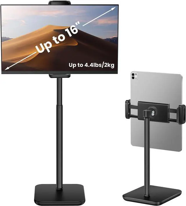 Main image of Portable Monitor & Tablet Holder Stand 4.4lb (2kg) Holding Strength Height Adjustable Up to 18.11 Ideal for 4.7-16 Devices (15.6 Portable Monitors iPad iPhone Kindle) - Black