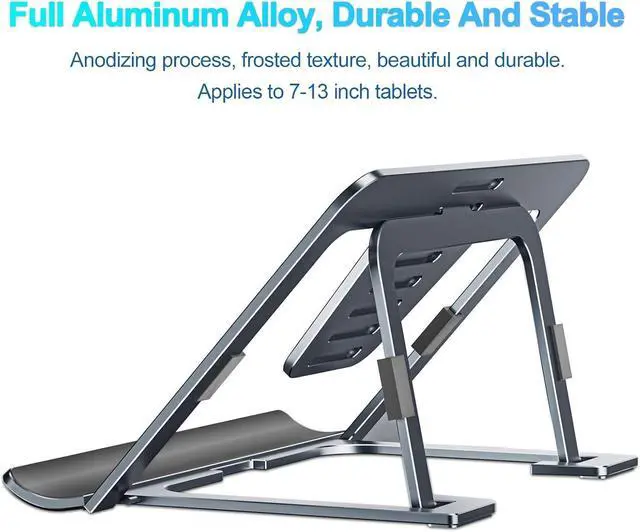 Alt view image 3 of 6 - Tablet Stand Adjustable & Foldable Slim Portable Aluminum Tablet Holder for Desk Compatible with iPad Pro/Air/Mini  Tab Surface Pro Kindle Fire (7-13) (Gray)
