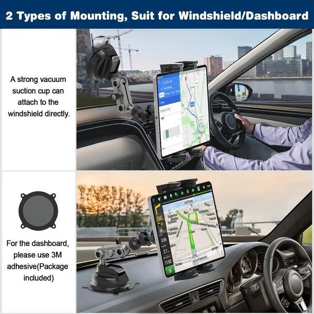 Alt view image 2 of 7 - Tablet Mount for Truck Car Tablet Holder Heavy Duty Super Suction Cup/Adhesive Base iPad Stand for Dash Windshield Wall Vehicle Desk 360° Metal Bracket for 4.7-12.9 iPad Pro/Air/Mini/Galaxy