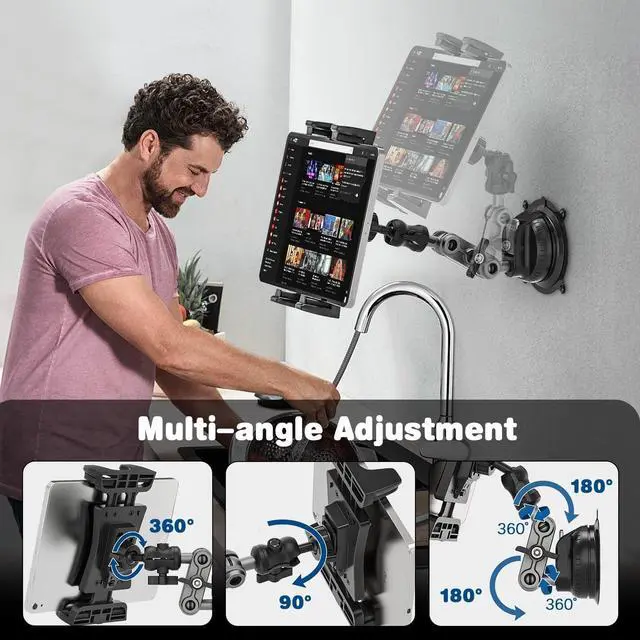 Alt view image 5 of 7 - Tablet Mount for Truck Car Tablet Holder Heavy Duty Super Suction Cup/Adhesive Base iPad Stand for Dash Windshield Wall Vehicle Desk 360° Metal Bracket for 4.7-12.9 iPad Pro/Air/Mini/Galaxy