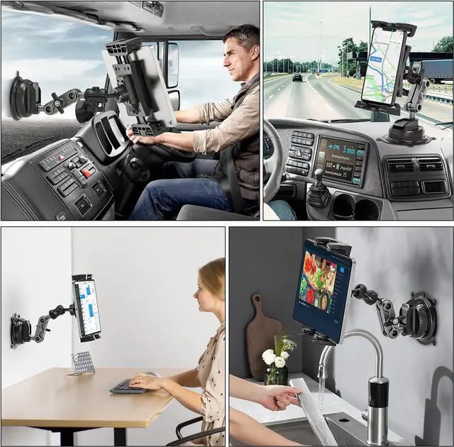 Alt view image 7 of 7 - Tablet Mount for Truck Car Tablet Holder Heavy Duty Super Suction Cup/Adhesive Base iPad Stand for Dash Windshield Wall Vehicle Desk 360° Metal Bracket for 4.7-12.9 iPad Pro/Air/Mini/Galaxy