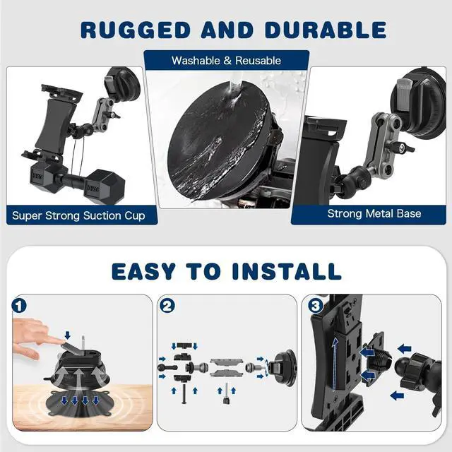 Alt view image 6 of 7 - Tablet Mount for Truck Car Tablet Holder Heavy Duty Super Suction Cup/Adhesive Base iPad Stand for Dash Windshield Wall Vehicle Desk 360° Metal Bracket for 4.7-12.9 iPad Pro/Air/Mini/Galaxy