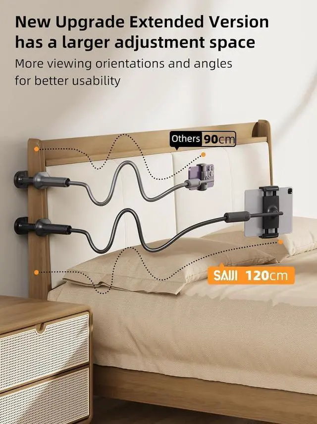 Alt view image 2 of 7 - 47 Gooseneck Kindle Holder Tablet Holder for Bed with Upgraded Base iPad Stand with Flexible Lazy Arm Compatible with iPad/iPhone/Kindle/Switch or Other 4.7-11 Device (Black)