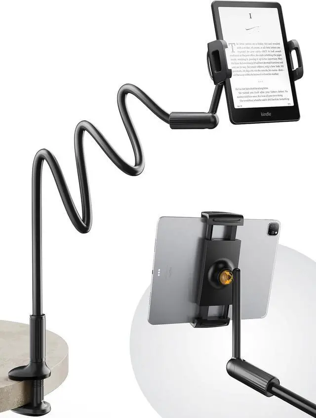Main image of 47 Gooseneck Kindle Holder Tablet Holder for Bed with Upgraded Base iPad Stand with Flexible Lazy Arm Compatible with iPad/iPhone/Kindle/Switch or Other 4.7-11 Device (Black)