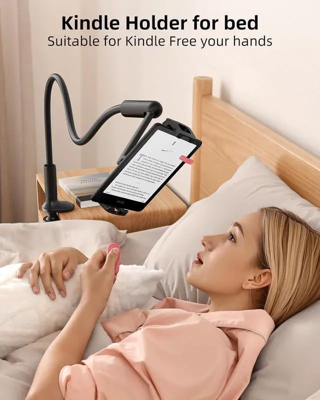 Alt view image 3 of 7 - 47 Gooseneck Kindle Holder Tablet Holder for Bed with Upgraded Base iPad Stand with Flexible Lazy Arm Compatible with iPad/iPhone/Kindle/Switch or Other 4.7-11 Device (Black)