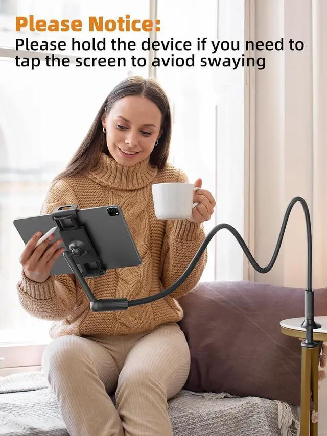 Alt view image 5 of 7 - 47 Gooseneck Kindle Holder Tablet Holder for Bed with Upgraded Base iPad Stand with Flexible Lazy Arm Compatible with iPad/iPhone/Kindle/Switch or Other 4.7-11 Device (Black)