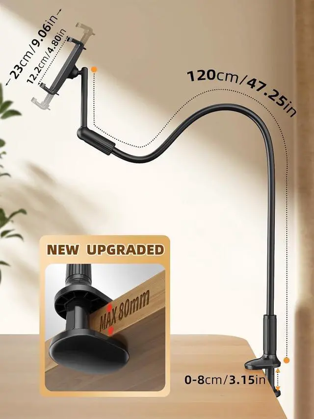 Alt view image 7 of 7 - 47 Gooseneck Kindle Holder Tablet Holder for Bed with Upgraded Base iPad Stand with Flexible Lazy Arm Compatible with iPad/iPhone/Kindle/Switch or Other 4.7-11 Device (Black)