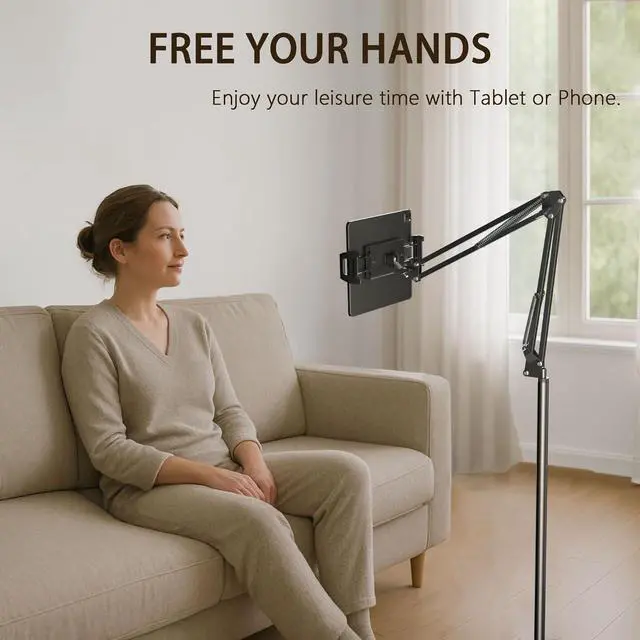 Alt view image 4 of 7 - Tablet Floor Stand & Kindle Holder Overhead Bed Reading Stand with 360° Rotatable Clamp and Height Adjustable Flexible Long Arm Compatible with Kindle iPad mini/Air/Pro and 4.7-14 Inch Devices