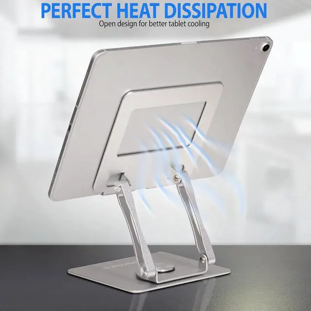 Alt view image 4 of 7 - Aluminum Tablet Phone Portable Gaming Console Stand up to 15 with 360° Rotating Base Ergonomically Adjustable Collapsable Great for Kitchen or Desktop (Silver)