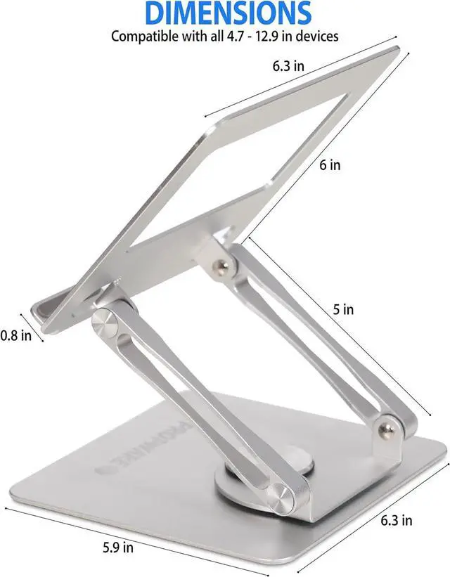 Alt view image 5 of 7 - Aluminum Tablet Phone Portable Gaming Console Stand up to 15 with 360° Rotating Base Ergonomically Adjustable Collapsable Great for Kitchen or Desktop (Silver)