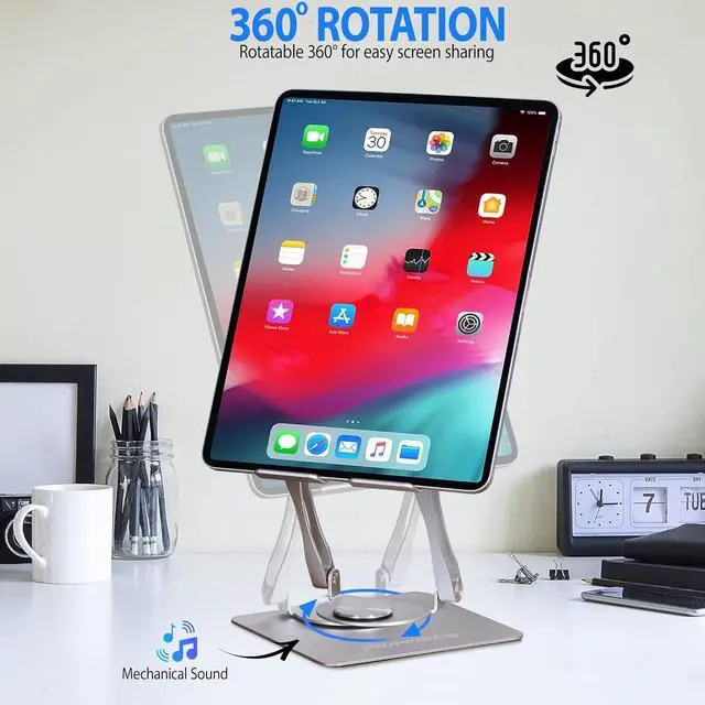 Alt view image 6 of 7 - Aluminum Tablet Phone Portable Gaming Console Stand up to 15 with 360° Rotating Base Ergonomically Adjustable Collapsable Great for Kitchen or Desktop (Silver)