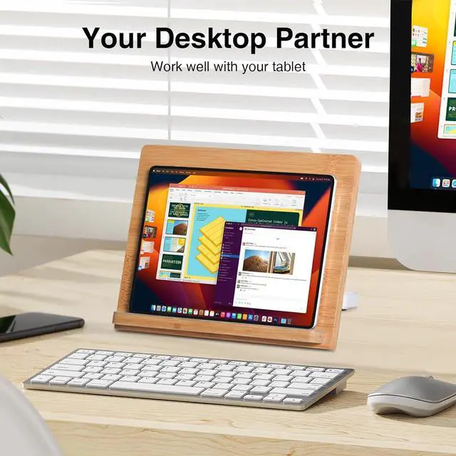 Alt view image 4 of 7 - Universal Tablet Stand 11 x 8.2 inch Compatible with 4.7-12.9 inch Tablets and Phones Bamboo Wooden