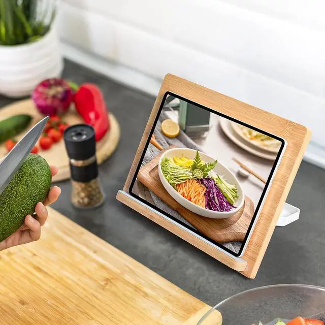 Alt view image 2 of 7 - Universal Tablet Stand 11 x 8.2 inch Compatible with 4.7-12.9 inch Tablets and Phones Bamboo Wooden